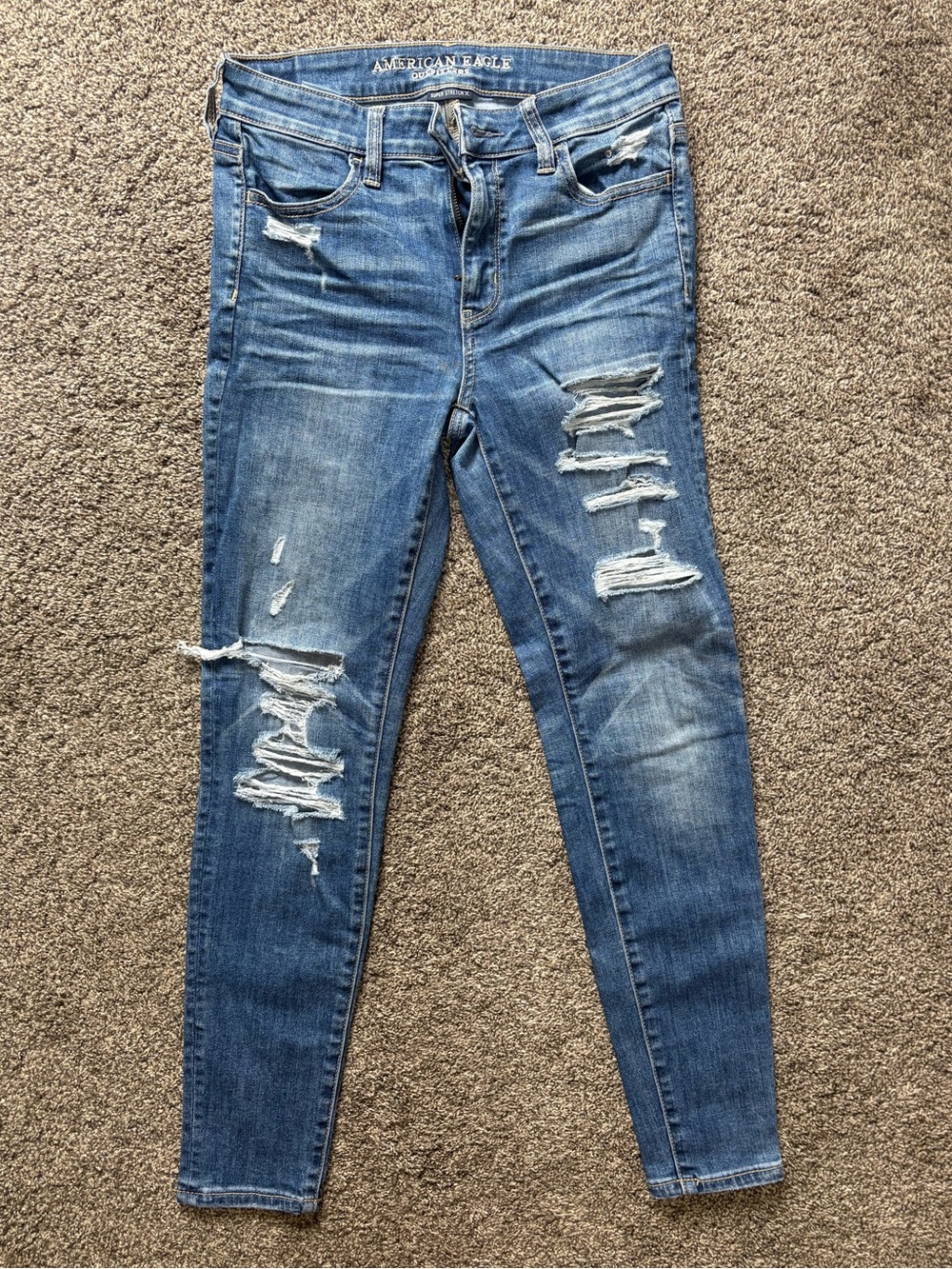 American Eagle Outfitters Women's Blue Distressed Skinny Stretch Jeans